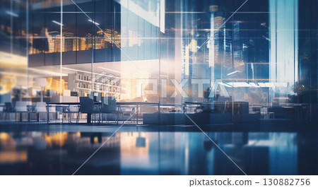 bright and clean modern office interior with panoramic windows, contemporary furniture and stylish design 130882756