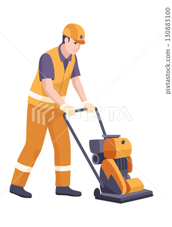 A Construction Worker Effectively Using a Compactor Machine on Site A Construction Worker Effectively Using a Compactor Machine on Site 130883100