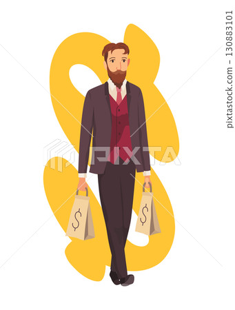 Rich man flat cartoon comic element, millionaire man money vector illustration Rich man flat cartoon comic element, millionaire man money vector illustration 130883101
