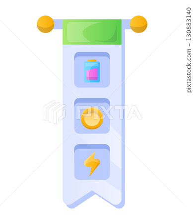 Game UI button. Mobile application or game interface element. Cartoon colorful design. Sticker or label for user interface Game UI button. Mobile application or game interface element. Cartoon colorful design. Sticker or label for user interface 130883140