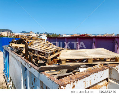 wooden pallets in a large open container wooden pallets in a large open container 130883210