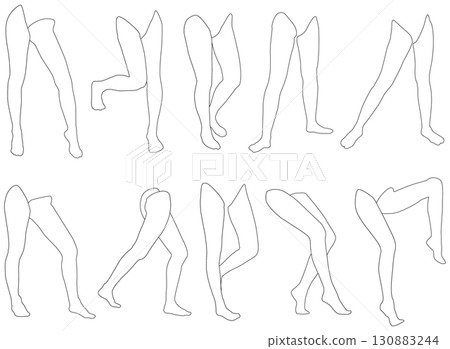 女性腿模輪廓插圖集2-10前右2.一組各種下半身姿勢的輪廓插圖。 女性腿模輪廓插圖集2-10前右2.一組各種下半身姿勢的輪廓插圖。 130883244