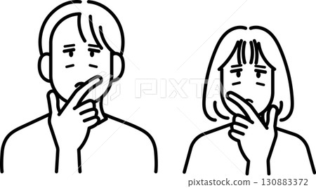 Cartoon set of doctors thinking - line drawings only Cartoon set of doctors thinking - line drawings only 130883372