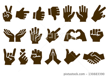 Vector set of hand gesture icons in brown silhouette graphic style Vector set of hand gesture icons in brown silhouette graphic style 130883390