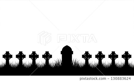 白色背景上的草和十字墓碑設計插圖 130883624