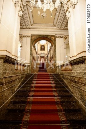 The elegant space of Vienna Hotel Imperial's grand staircase and palace-style interior The elegant space of Vienna Hotel Imperial's grand staircase and palace-style interior 130883670