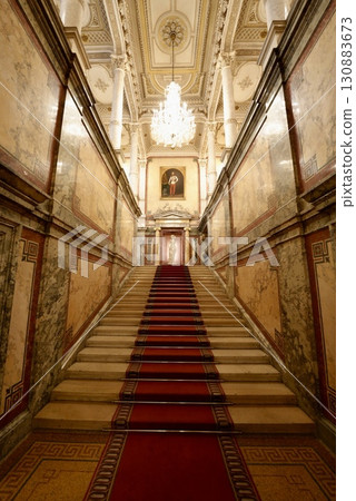 The elegant space of Vienna Hotel Imperial's grand staircase and palace-style interior The elegant space of Vienna Hotel Imperial's grand staircase and palace-style interior 130883673