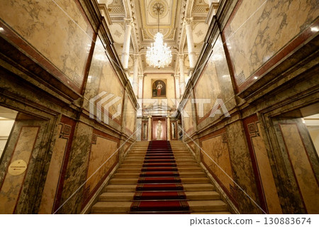 The elegant space of Vienna Hotel Imperial's grand staircase and palace-style interior The elegant space of Vienna Hotel Imperial's grand staircase and palace-style interior 130883674