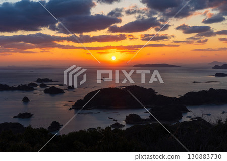 Sasebo City, Nagasaki Prefecture, Kujukushima, Ishidake Observatory at dusk 130883730