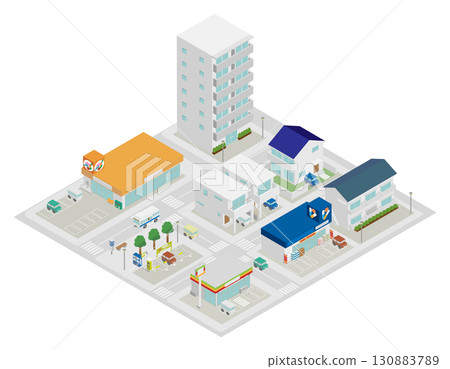等距商業及住宅街景圖像素材 等距商業及住宅街景圖像素材 130883789