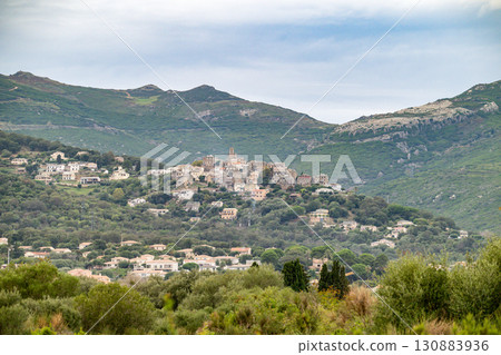 Corsica, a traditional village in the mountain, typical houses 130883936