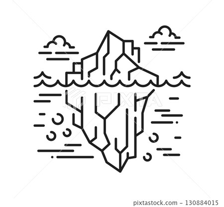 Arctic iceberg landscape thin line icon or pictogram. Northern nature scene outline vector icon, travel view element linear symbol. Antarctica landscape pictogram with floating in water iceberg Arctic iceberg landscape thin line icon or pictogram. Northern nature scene outline vector icon, travel view element linear symbol. Antarctica landscape pictogram with floating in water iceberg 130884015