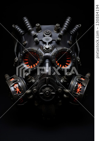 futuristic protective gas mask, radioactive face protection 130884194