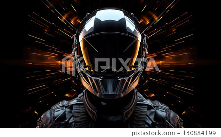 closeup portrait of dark futuristic air fighter pilot in helmet with glasses, fiction and sci-fi aircraft warrior 130884199