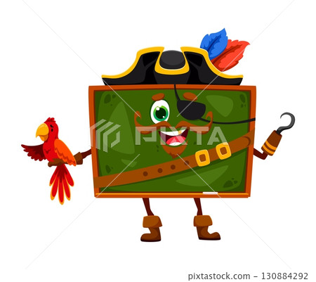 Cartoon blackboard school supply pirate and corsair character. Isolated vector chalkboard Captain stationery crew personage with tricorn hat, hook and parrot ready to navigate the high sea of learning Cartoon blackboard school supply pirate and corsair character. Isolated vector chalkboard Captain stationery crew personage with tricorn hat, hook and parrot ready to navigate the high sea of learning 130884292