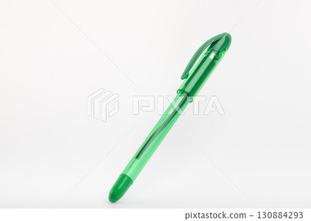 Green pen on white background. Green pen on white background. 130884293