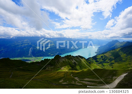 Spectacular view of Lake Brienz from the top of the Rothorn. The natural beauty of the Alps and the lake. Spectacular view of Lake Brienz from the top of the Rothorn. The natural beauty of the Alps and the lake. 130884325
