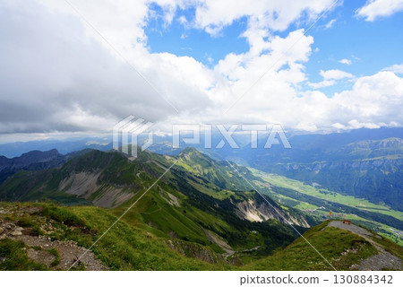 Spectacular view of Lake Brienz from the top of the Rothorn. The natural beauty of the Alps and the lake. Spectacular view of Lake Brienz from the top of the Rothorn. The natural beauty of the Alps and the lake. 130884342