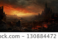 destroyed city after battle at war, demolished cityscape 130884472