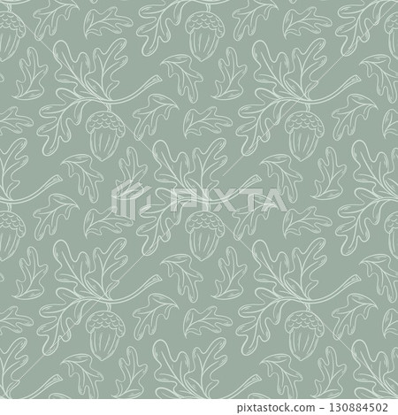 Seamless pattern with acorns and foliage silhouette on green background Seamless pattern with acorns and foliage silhouette on green background 130884502