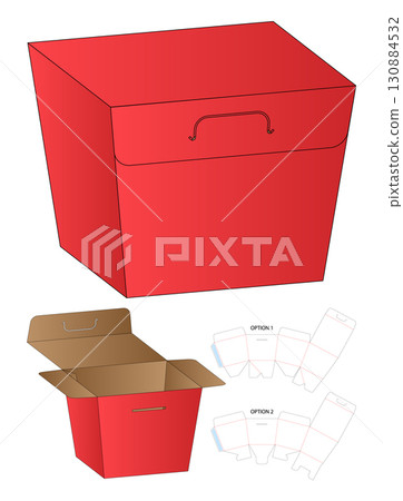 Printable Paper Box Dieline Template and Flat Layout 130884532
