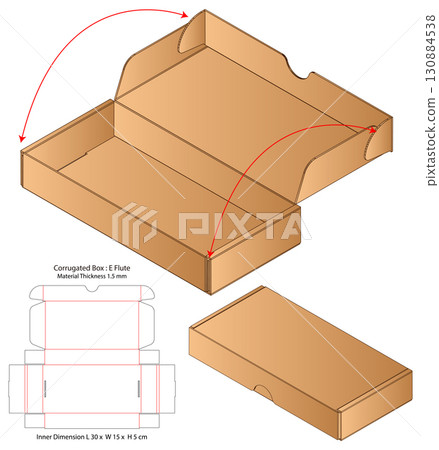 corrugated foldable Box  Layout Template with Die-Cut Flat Layout 130884538