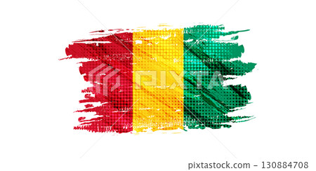 Guinea National Flag in Grunge Brush Stroke Style with Halftone Texture 130884708