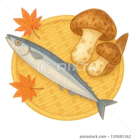 [Autumn] Illustration of saury and matsutake mushrooms 130885162