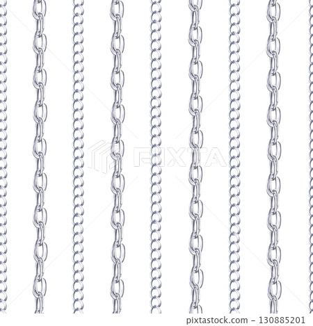 Seamless pattern with two types of silver large-weave chains. Watercolor illustration is hand-drawn for packaging design, interior design, printing on fabric. Seamless pattern with two types of silver large-weave chains. Watercolor illustration is hand-drawn for packaging design, interior design, printing on fabric. 130885201