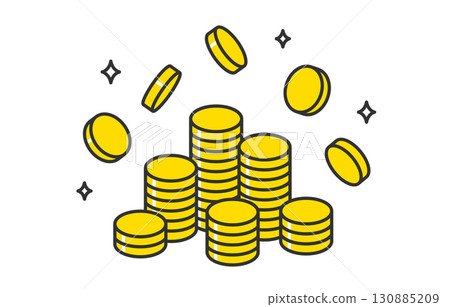 Piles of coins and coins falling, showing the image of accumulating points and yen [Vector illustration material] 130885209