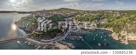 Vrbnik village and marina aerial panorama Vrbnik village and marina aerial panorama 130885236