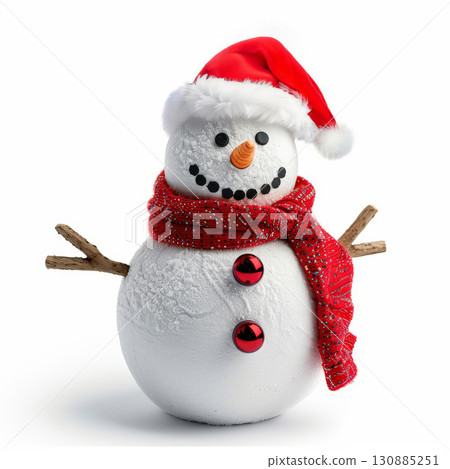Festive Snowman with Santa Hat and Red Scarf 130885251