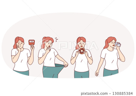Woman with symptoms diabetes experiences thirst and hunger, or suddenly loses weight for no reason Woman with symptoms diabetes experiences thirst and hunger, or suddenly loses weight for no reason 130885384
