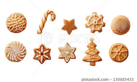 Assorted Christmas Tree and Holiday Shaped Cookies 130885433