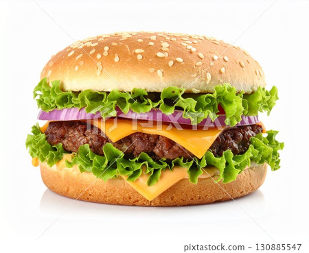 Double Cheese Beef Burger with Fresh Lettuce Double Cheese Beef Burger with Fresh Lettuce 130885547