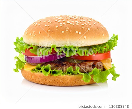 Fresh Beef Burger with Cheese and Vegetables Fresh Beef Burger with Cheese and Vegetables 130885548