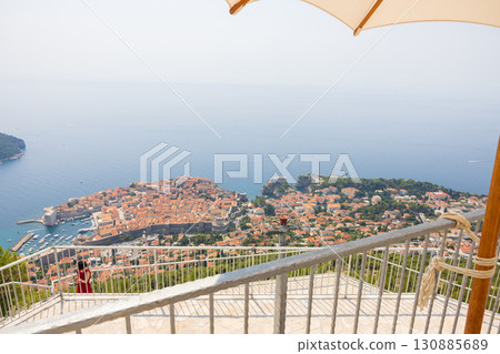 View of Dubrovnik from the observation deck near the top of Mount Srđ in Croatia, Europe 130885689