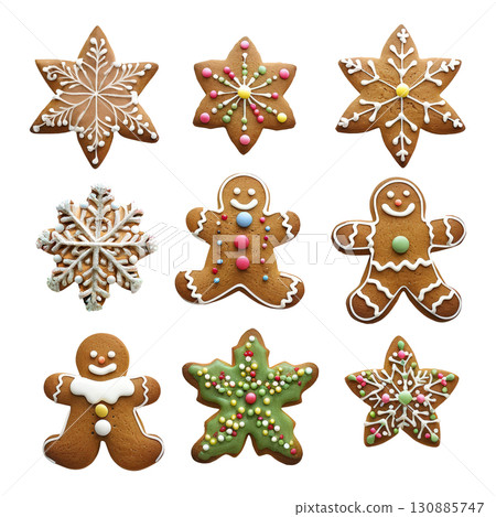Decorated Gingerbread Cookies in Star and Gingerbread Shapes 130885747
