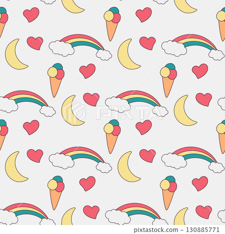 colorful doodle pattern with heart, rainbow and ice cream colorful doodle pattern with heart, rainbow and ice cream 130885771