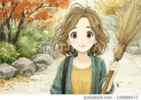 美優系列：美優在公園掃落葉 130886637