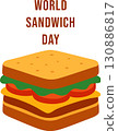 Colorful illustration of a delicious sandwich with lettuce, tomato, and onions on toasted bread, celebrating World Sandwich Day on a white background. Colorful illustration of a delicious sandwich with lettuce, tomato, and onions on toasted bread, celebrating World Sandwich Day on a white background. 130886817