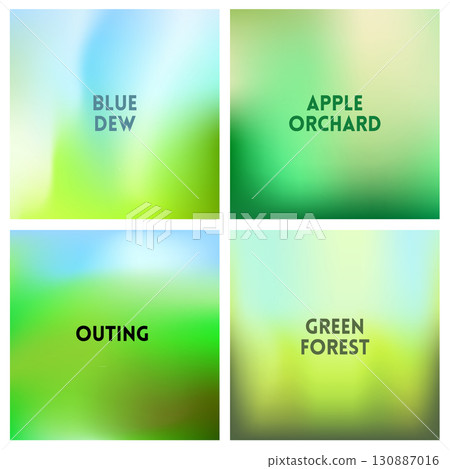 Abstract vector red sunset blurred background set. Square blurred backgrounds set - Green, yellow, brown and blue are the colors of the forest, nature and grass. 130887016