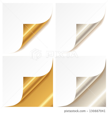 Curled golden and silver page corner 130887041