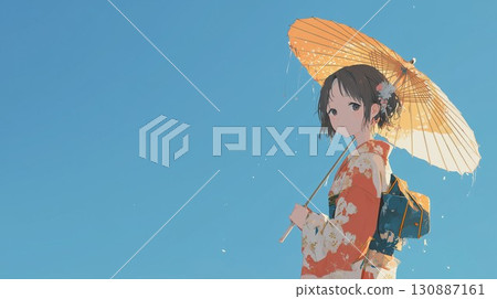 一位身穿和服、手持陽傘的女子 130887161