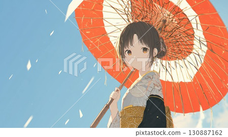一位身穿和服、手持陽傘的女子 130887162
