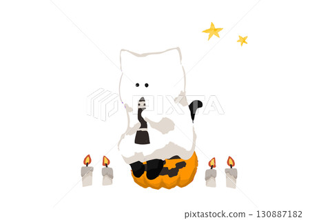 萬聖節插圖，一隻黑貓裝扮並演奏單簧管 130887182