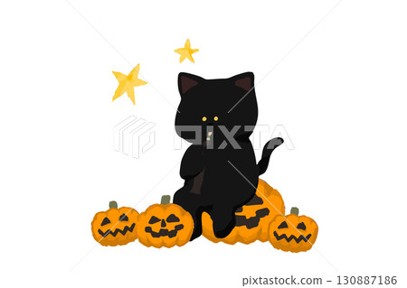 Halloween illustration, black cat playing the oboe Halloween illustration, black cat playing the oboe 130887186