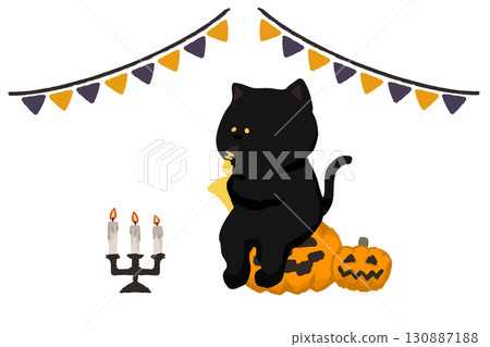 Halloween illustration, black cat playing saxophone Halloween illustration, black cat playing saxophone 130887188