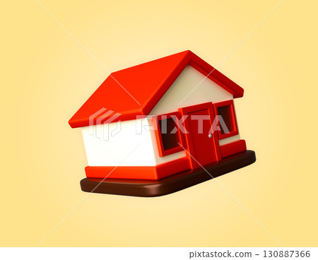Red-roofed house with white walls 130887366