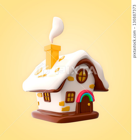 Chimney smoke billows from small house with chimney Chimney smoke billows from small house with chimney 130887373